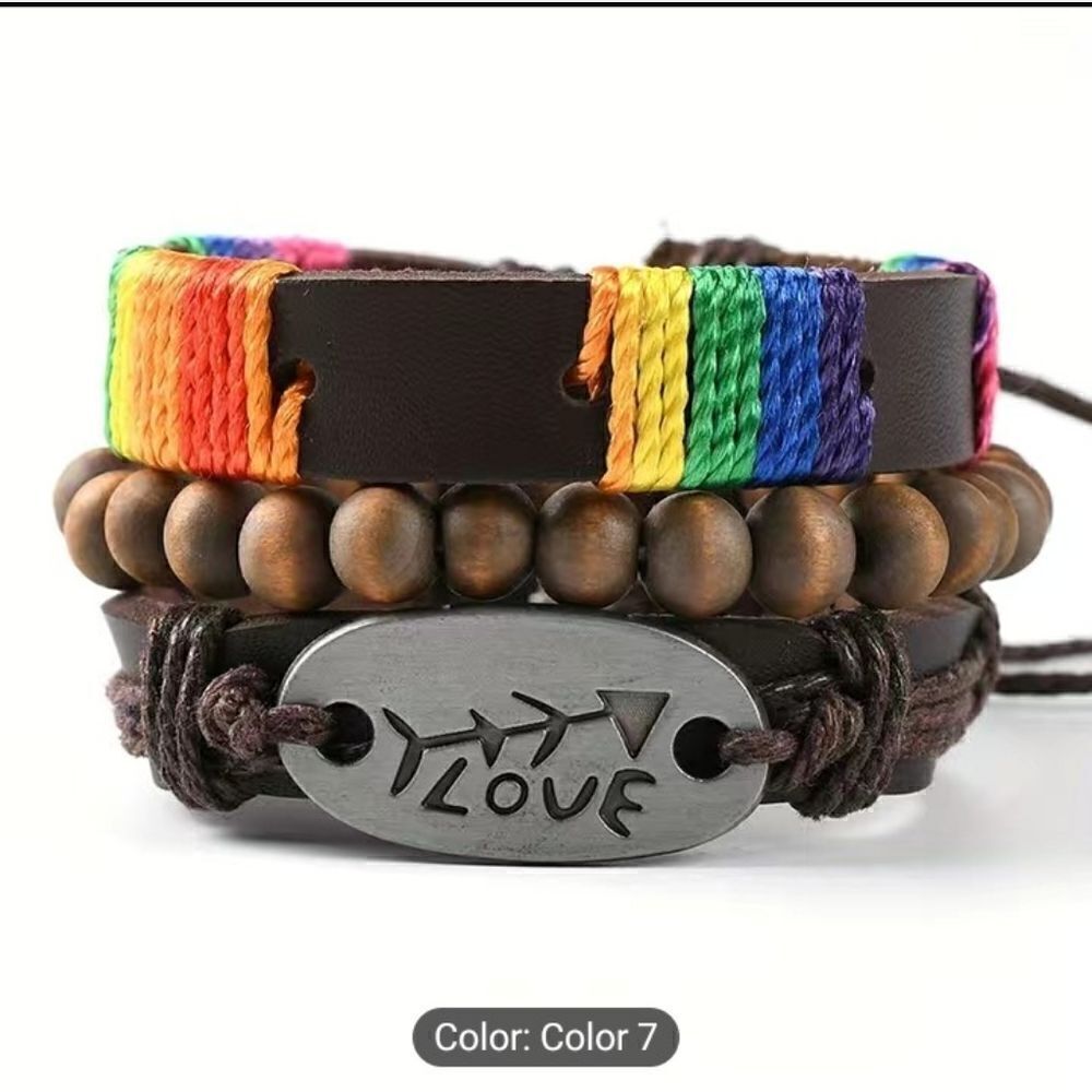 Men's‎ leather bracelets 3pc layered beaded set new c2